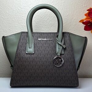 Michael Kors Avril zip top sage green Satchel with matching long strap & charm